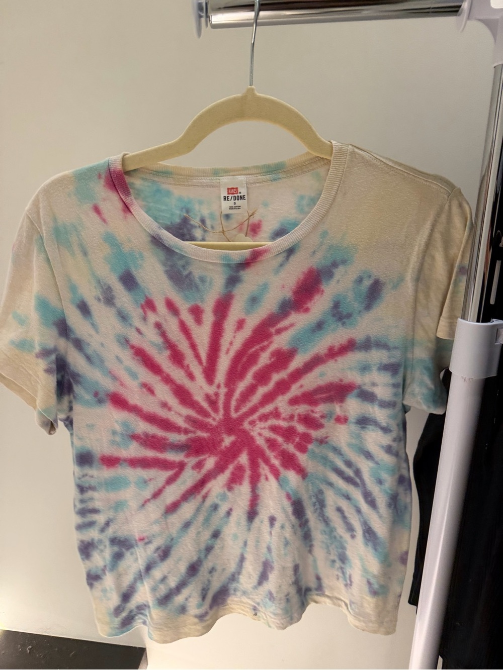RE/DONE x Hanes Women's Tie-Dye Crewneck Tee in Pink & Blue